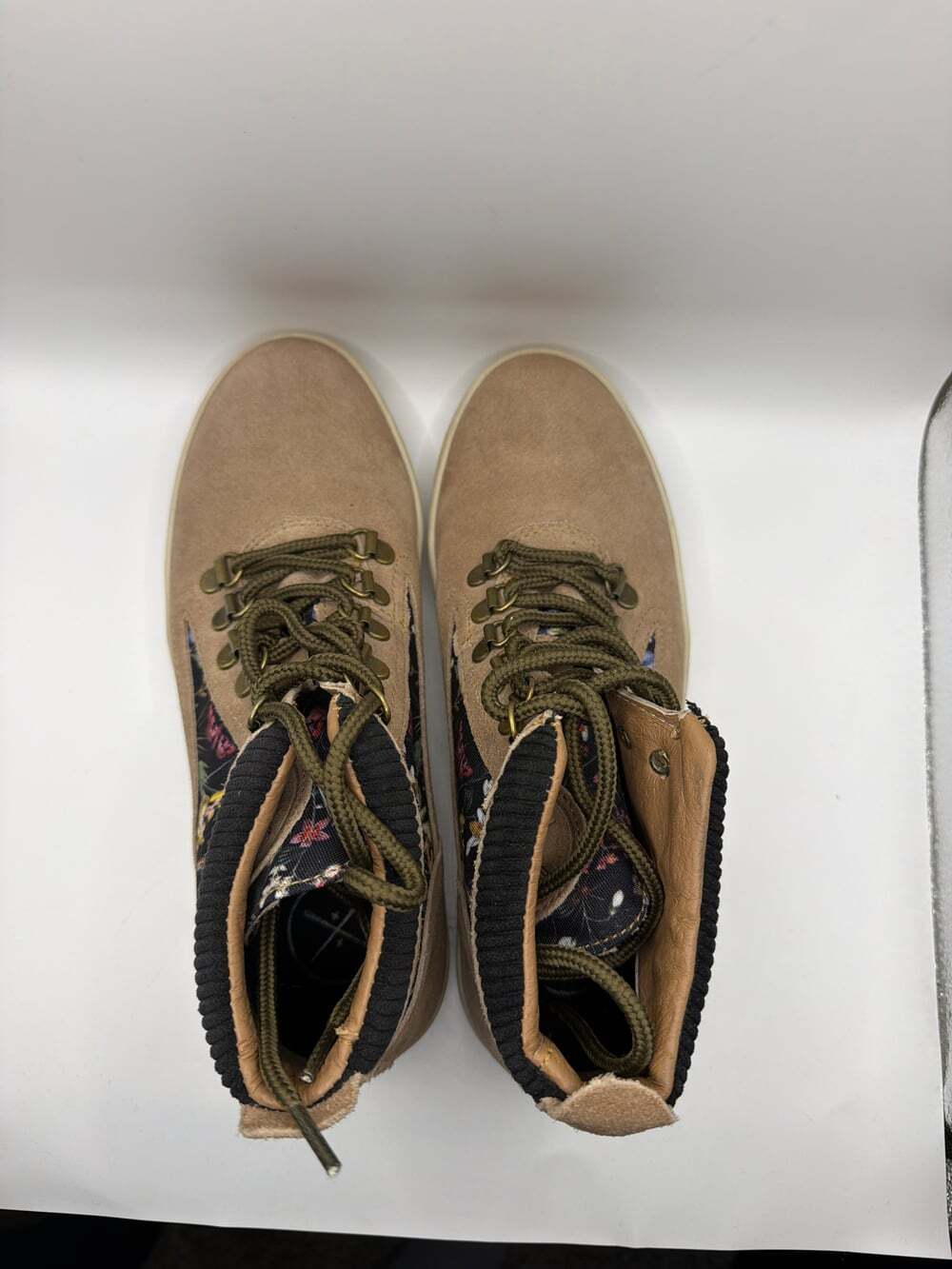 Inkkas Tan Suede Floral Lace Up High Top Sneaker Boots